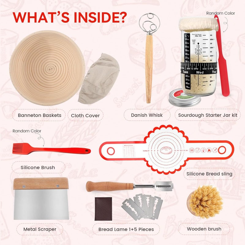 Joyyy Sourdough Starter Kit, Banneton Bread Proofing Basket, 8.5Inch Proofing Basket for Baking, Banneton Bread Baking Gift Set, Sourdough Bread Baking Supplies (Black) - Image 2